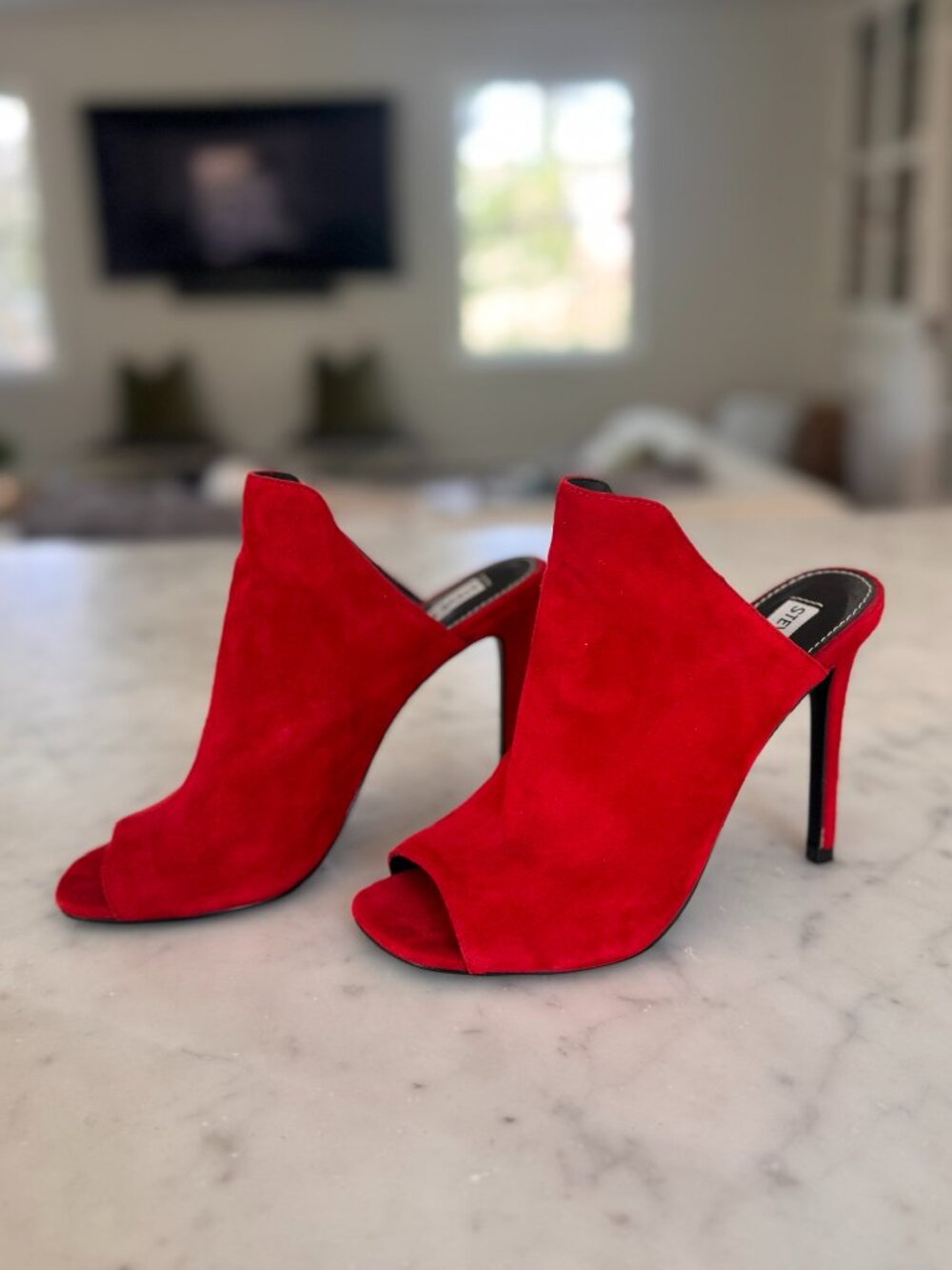 Steve Madden Red Suede Open Toe Stiletto